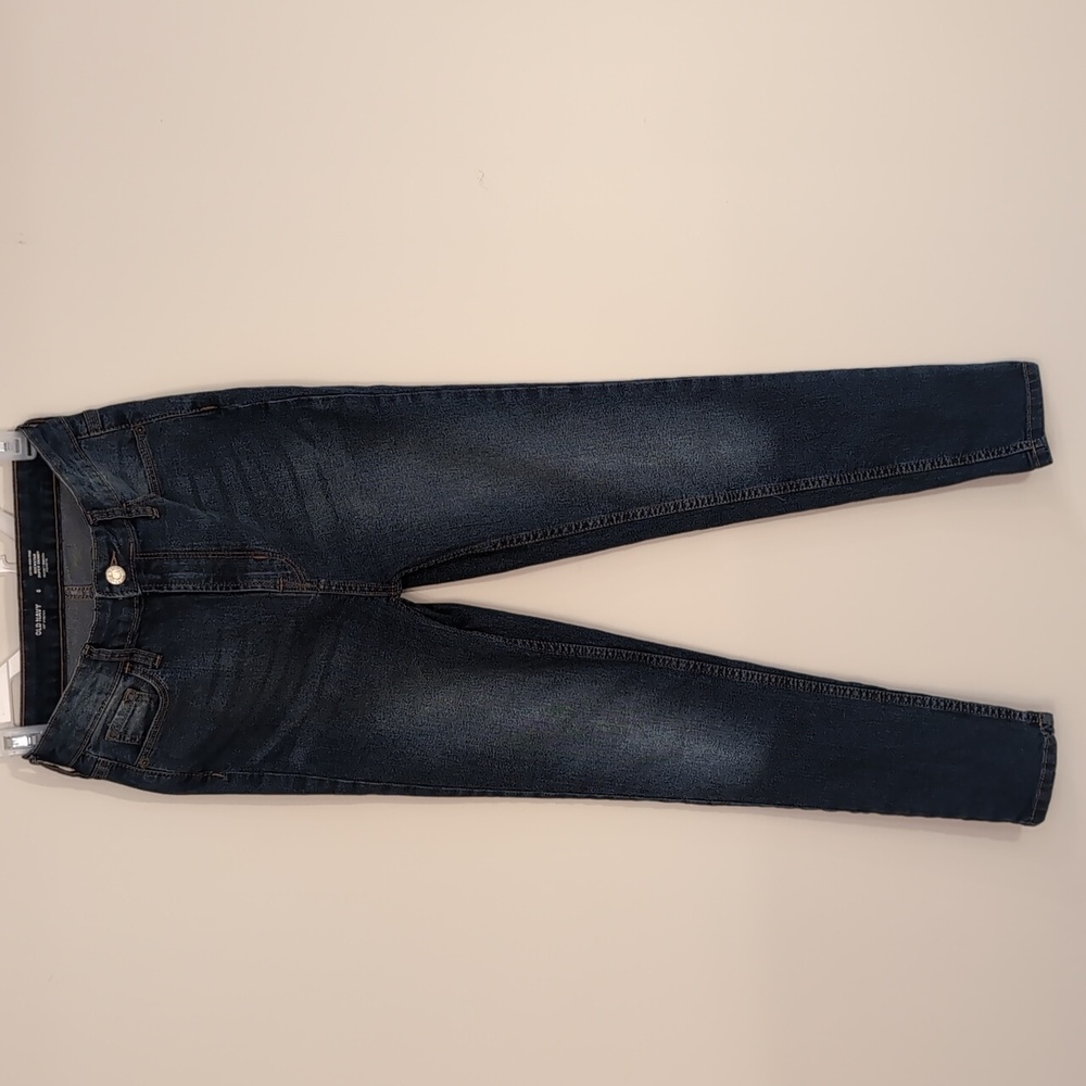 Old Navy Size 6 Extra High-Rise Rockstar Super Skinny Navy Stretch Jeans - LN